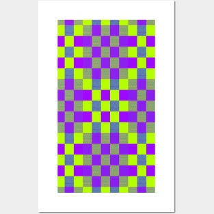 Colorful check pattern in purple, green and blue has a geometric hipster vibe. Posters and Art